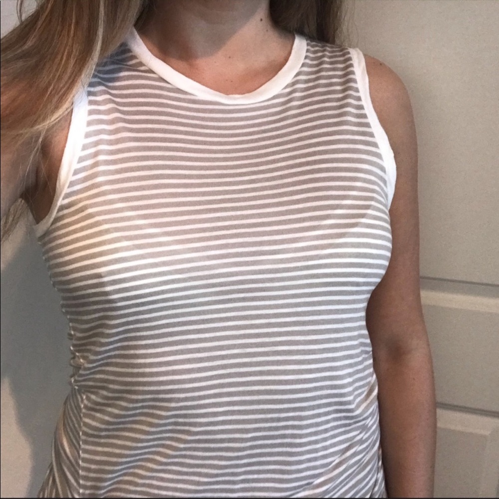 All Saints Gray and White Striped Tank Top